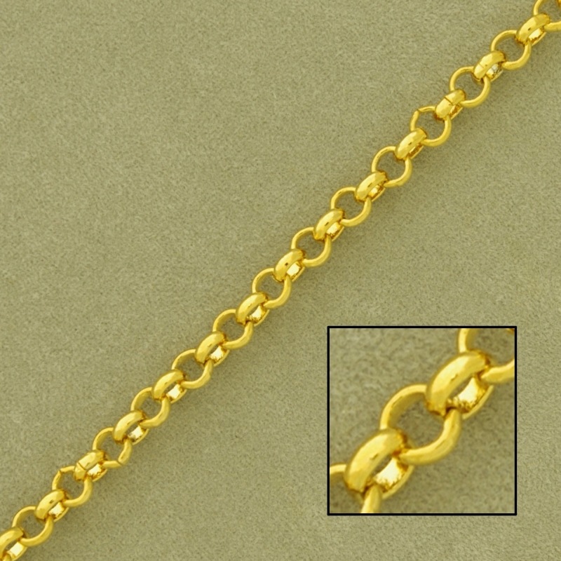 [524360000] Chaîne en laiton belcher largeur 3,8mm. Maillons soudés pour une meilleure résistance.