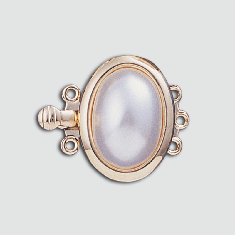 [232370000] Necklace clasp 17,4x20,5mm 3 strands with Ø 10x14mm round half pearl