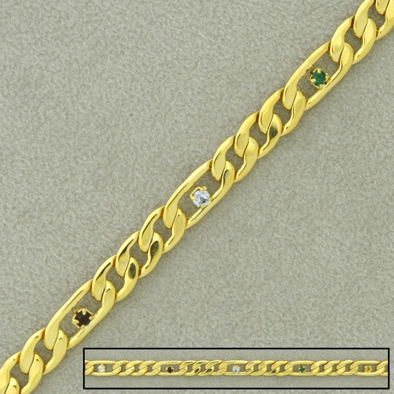 [520730000] Chaîne en laiton figaro avec strass largeur 5mm
