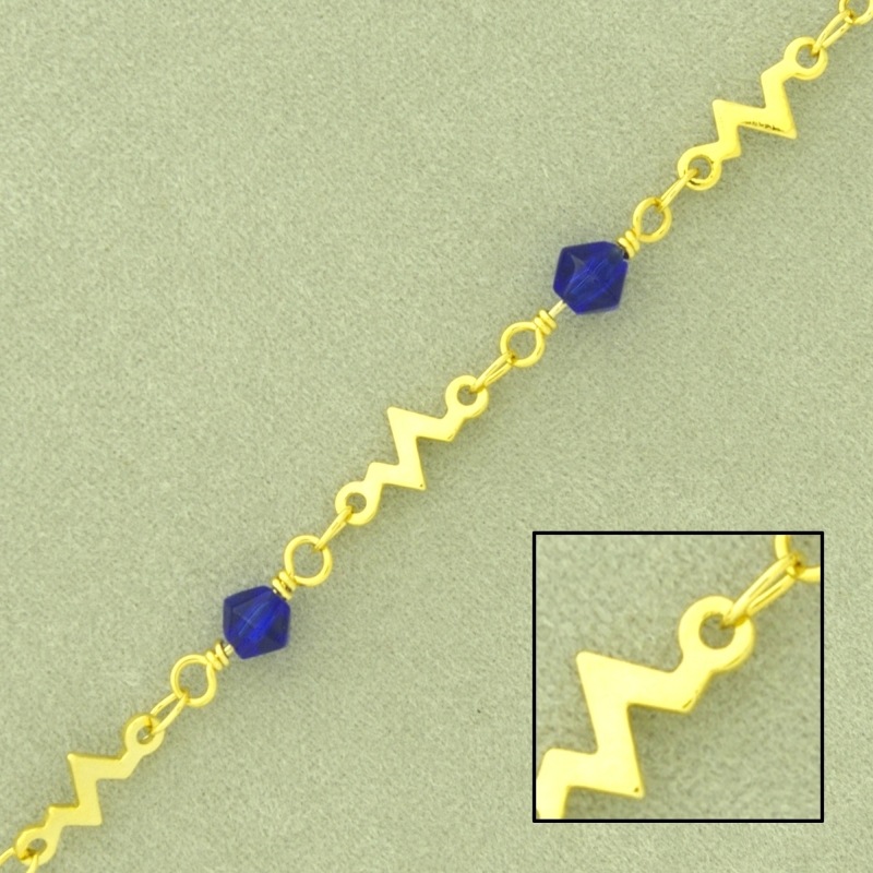 Cadena de latón ancho 4,8mm con bolas facetadas de vidrio