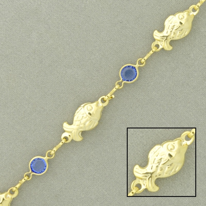 [928580300] Cadena de latón ancho 6mm con strass redondo Ø 4mm