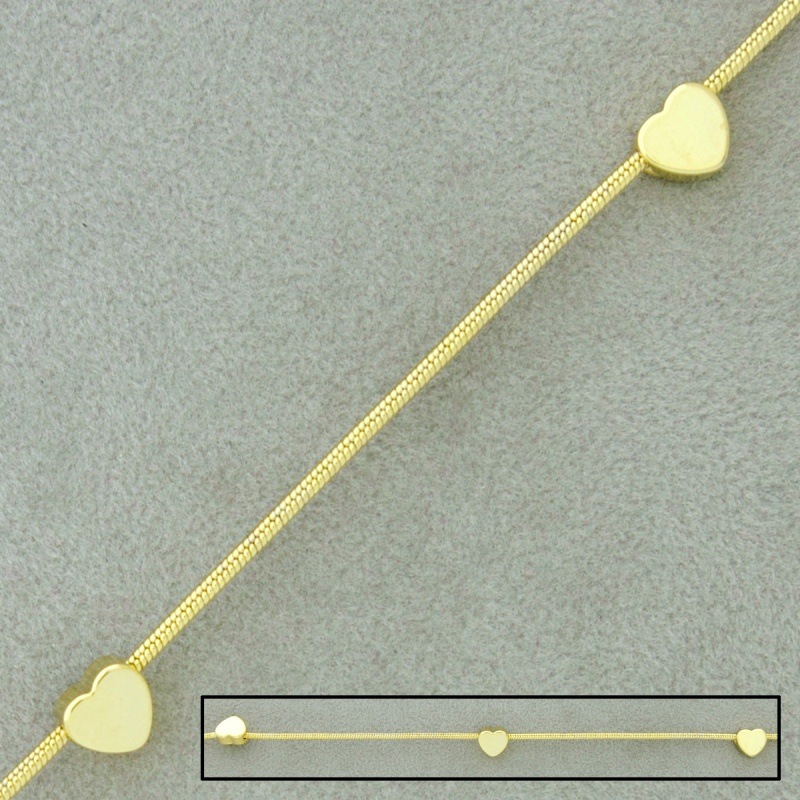 [520350000] Snake brass chain Ø 1,2mm. Ornament heart width 5,5mm