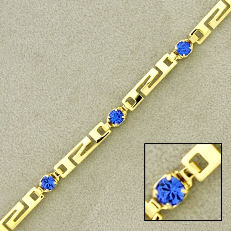 [922720300] Chaîne en laiton à maille fantaisie avez strass saphir largeur 4,3mm