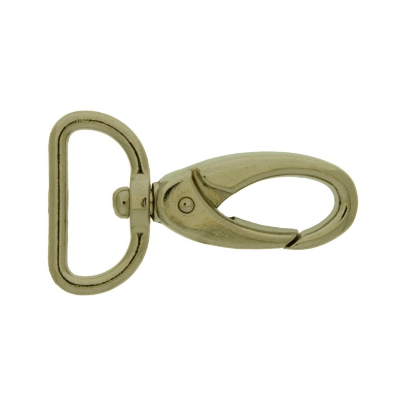 [640472300] Mousqueton de zamak nickelé pour sac avec largeur trou pour ruban 22,5mm.