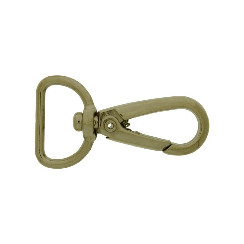 [640531900] Mousqueton de zamak nickelé pour sac avec largeur trou pour ruban 19mm.