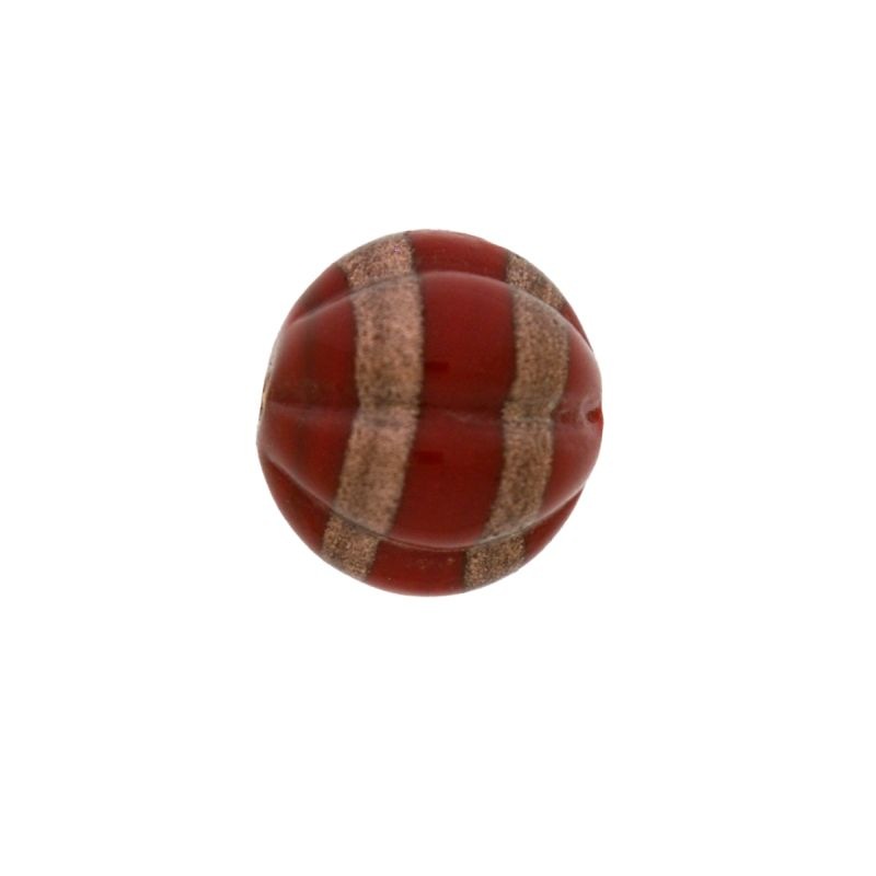 Perle de verre Ø16mm couleur rubis avec des bandes décoratives. Avec trou passant.