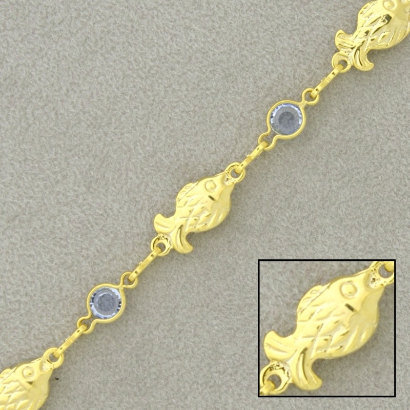 [928581300] Cadena de latón ancho 6mm con strass redondo Ø 4mm